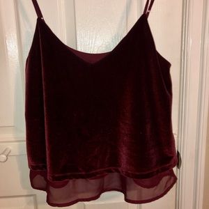 Burgundy velvet top.